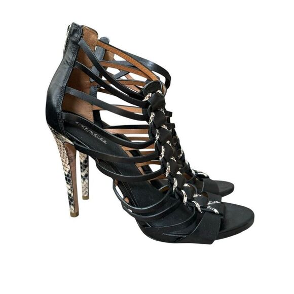 Coach Josey Womens Black leather Snake Print High Heels Size 8 4.5” heel - Picture 1 of 6